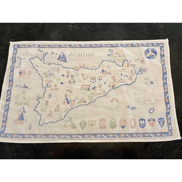 EUC Vintage SICILIA Cotton Tea Towel Dish Kitchen Map Italy Landmarks 32"x19" - Picture 5 of 7